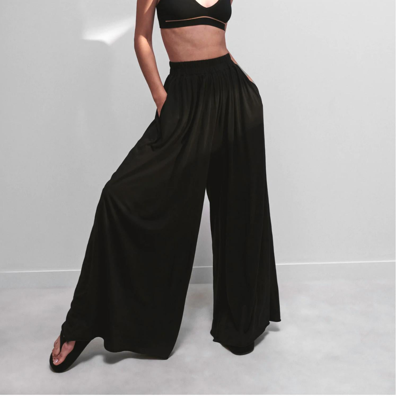 Lunya Organic Pima Wide Leg Lounge Pants In Immersed Black