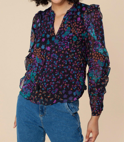 Hale Bob Anais Long Sleeve Top In Blue In Multi