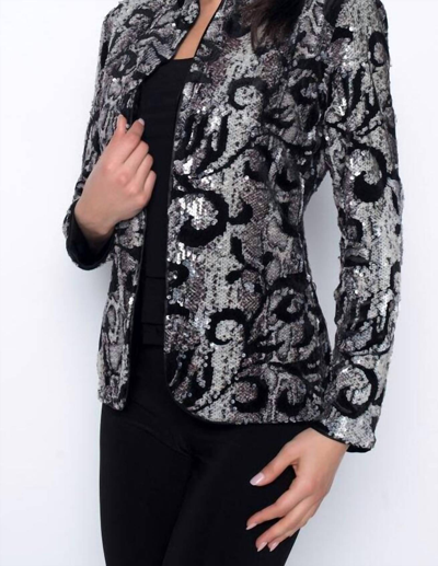 Frank Lyman Long Sleeve Sequin Jacket In Taupe/black