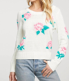 Chaser Floral Cotton Blend Long Sleeve Crew Neck Sweater In Rice In White