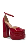 Chase & Chloe Platform Block Heel Pump In Red Patent