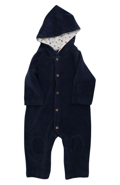 Oliver & Rain Babies' Longhorn Organic Cotton Hooded Coveralls In Navy