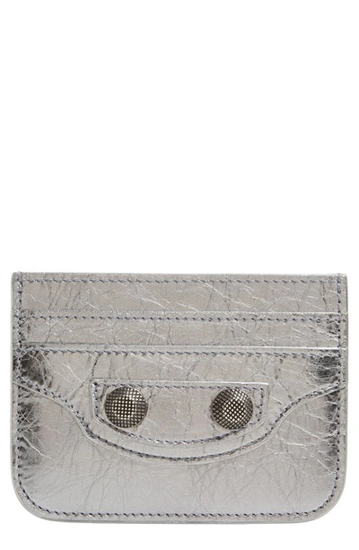 Balenciaga Le Cagole Lambskin Leather Card Holder In Silver