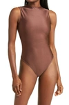 Skims Disco Mock Neck Sleeveless Thong Bodysuit In Cocoa