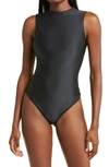 Skims Disco Mock Neck Sleeveless Thong Bodysuit In Onyx