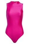 Skims Disco Mock Neck Sleeveless Thong Bodysuit In Fuchsia