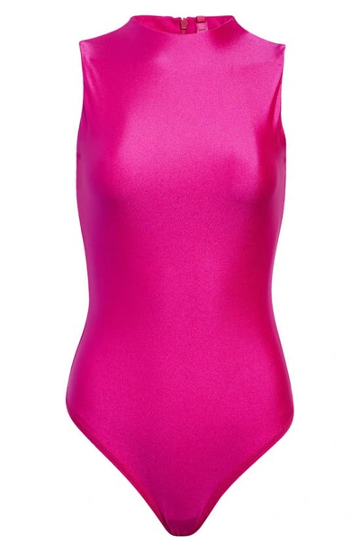 Skims Disco Mock Neck Sleeveless Thong Bodysuit In Fuchsia