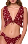 Hauty Printed Chiffon Bralette Set In Burgundy