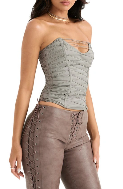 House Of Cb Lace Up Corset In Smoke