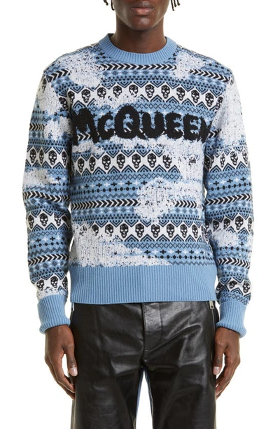 Alexander Mcqueen Fair Isle Graffiti Logo Wool Sweater In Multicolor