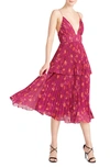 AMUR CATARINA FLORAL PLUNGE NECK TIERED PLEATED DRESS