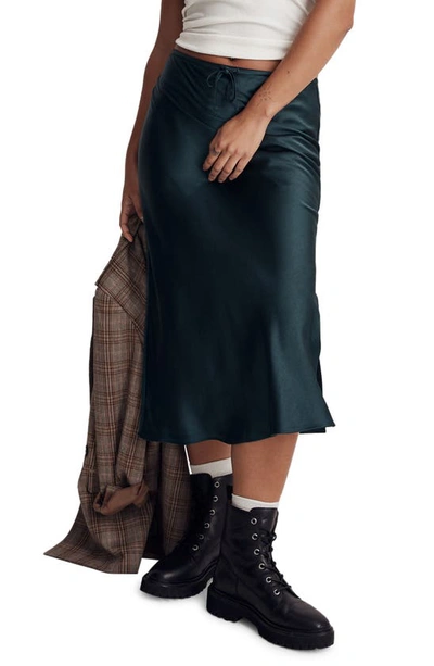 Madewell Drawstring Midi Slip Skirt In Smoky Spruce ModeSens