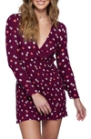 O'neill Jules Floral Long Sleeve Smocked Minidress In Plum