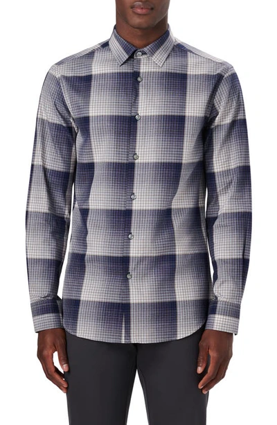 Bugatchi Julian Shaped Fit Check Print Cotton Button-up Shirt In Mocha