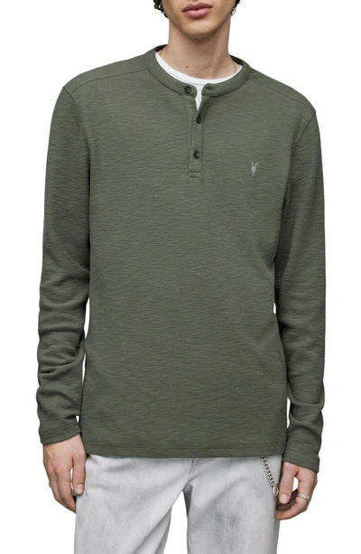 Allsaints Muse Long Sleeve Thermal Henley In Winter Green