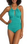 La Blanca Island Goddess Mio High Neck One-piece Swimsuit In Emerald