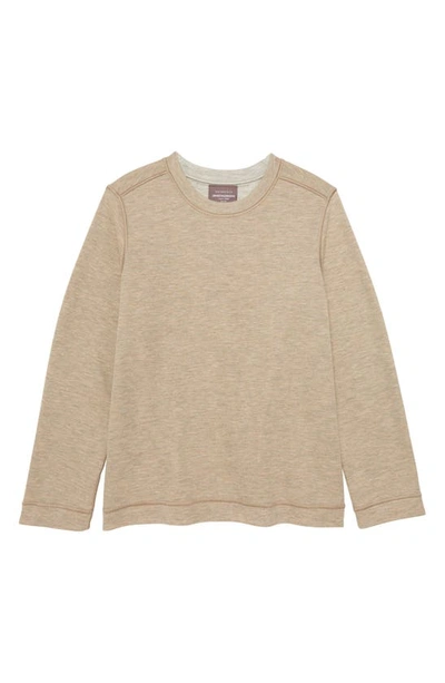 Johnston & Murphy Kids' Solid Reversible Crewneck Long Sleeve T-shirt In Oatmeal/ Light Grey