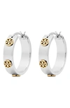 Tory Burch Miller Stud Huggie Earring In Tory Silver / Tory Gold