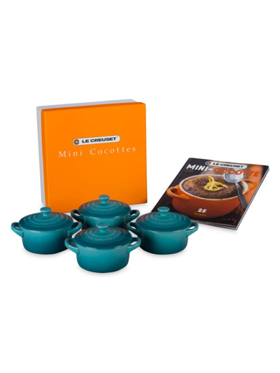 Le Creuset Four Mini Cocottes With Cookbook In Caribbean