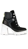 Sorel Brex™ Leather & Faux Shearling Block Heel Lace-up Bootie In Black & Sea Salt