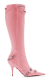 Balenciaga Cagole Embellished Textured-leather Knee Boots In Pink