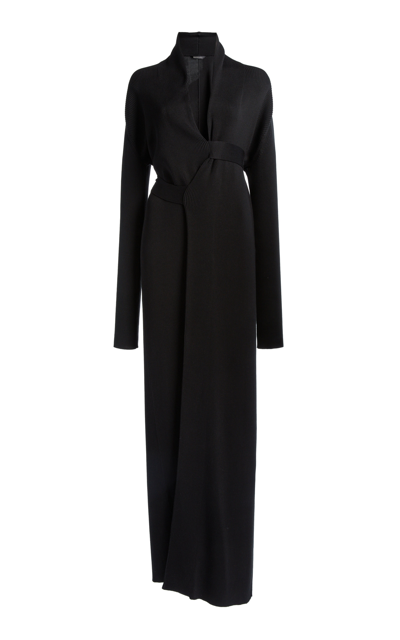 Balenciaga Ribbed-knit Silk Wrap Dress In Black