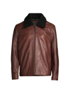ANDREW MARC MEN'S TRUXTON WAXED LEATHER SHEARLING TRIM JACKET