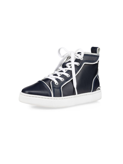 Christian Louboutin Little Kid's & Kid's Funnyto Flat Leather Sneakers In Navy