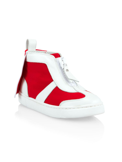 Christian Louboutin Little Kid's & Kid's Super Loubi Flat Sneakers In White Red