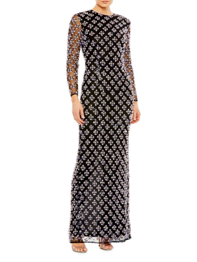 Mac Duggal Women's Beaded Long-sleeve Gown In Black