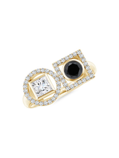 Natori Infinity 14k Gold With Black & White Diamond Two Stone Statement Ring In 14k Yellow Gold