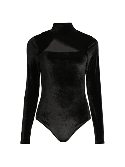 Rachel Parcell Women's Velvet Long-sleeve Bodysuit In Black