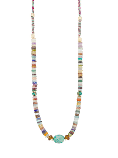 Room Service Women's Africa Swahili 24k Gold-plate Beaded Multi-stone Necklace In Blue