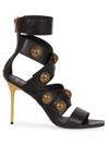 Balmain Women's Square Toe Logo Accent Strappy High Heel Sandals In Noir