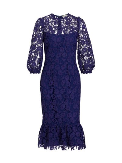 Shoshanna Women's Judith Lace Puff-sleeve Midi-dress In Navy | ModeSens