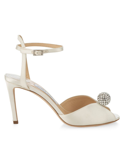 Jimmy Choo White Sacora 85 Glitter Leather Sandals In Silver