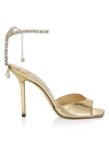 Jimmy Choo Saeda Crystal-embellished Metallic-leather Heeled Sandals In Gold