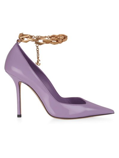 Jimmy Choo Women's Diamond Talura 100mm Patent Leather Pumps In Purple