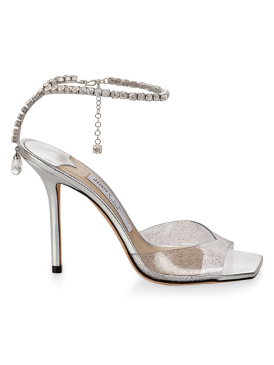 Jimmy Choo Women's Saeda 100 Embellished High Heel Sandals In Silver Crystal