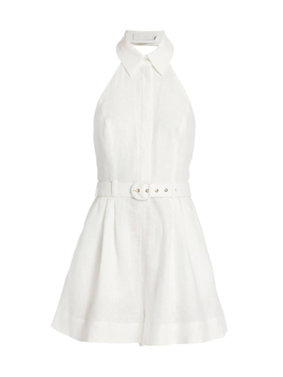 Zimmermann Women's Tiggy Belted Linen Halter Playsuit In Ivory