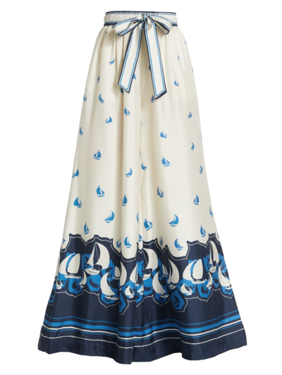 Zimmermann High Tide Relaxed Wide Leg Silk Pants In Neutrals