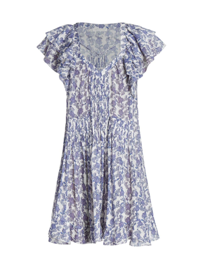 Isabel Marant Étoile Godrana Floral V-neck Mini Dress In Royal_blue