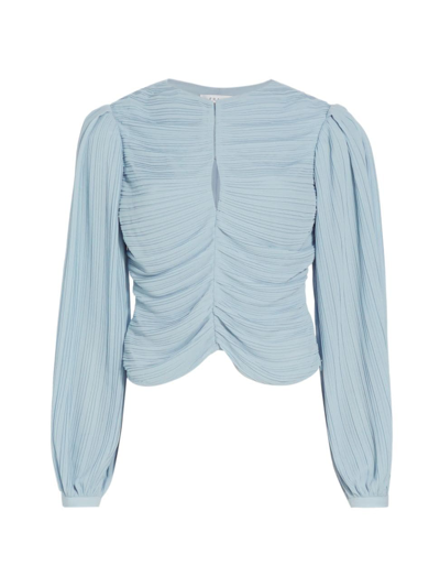Frame Pleated Ruched Keyhole Blouse In Blue