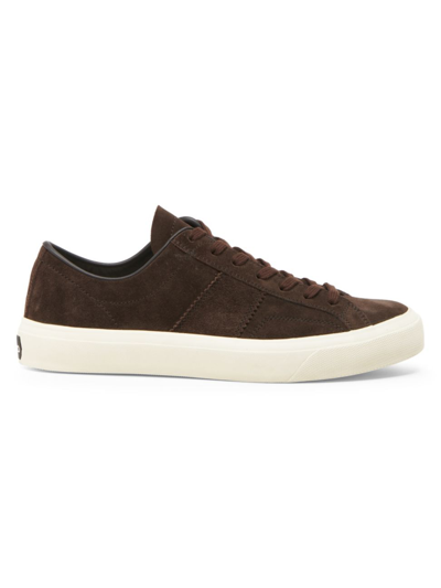 Tom Ford Warwick Perforated Suede Sneakers In Ebony Cream