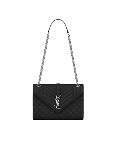 Saint Laurent Women's Medium Envelope Monogram Matelassé Leather Shoulder Bag In Nero