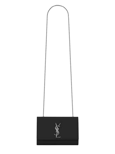 Saint Laurent Kate Small Grain De Poudre Shoulder Bag On Chain In Nero