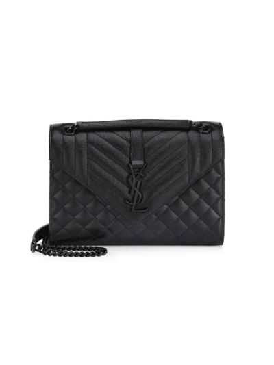 Saint Laurent Women's Medium Envelope Monogram Matelassé Leather Shoulder Bag In Black