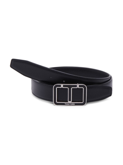 Tom Ford Men's Leather T Belt In Black