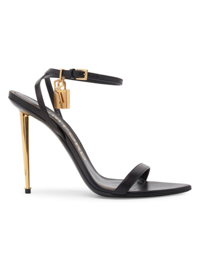Tom Ford Women's Padlock 105 Leather Point-toe Ankle-strap Sandals In Black