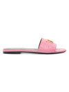 Tom Ford Women's Logo Croc-embossed Leather Slides In Rose Bloom
